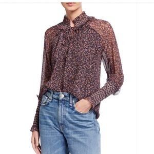 jonathan simkhai SIZE L Large sophia floral crinkle chiffon top blouse